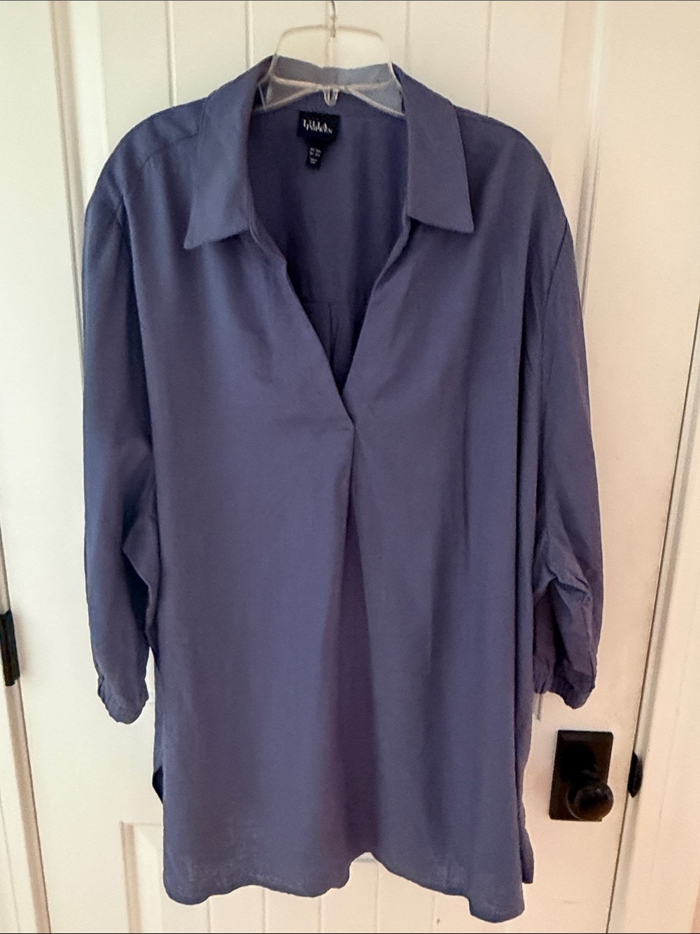 Ulla Popkin Relaxed Split-Neck Tunic Top in Dusty Blue Size 28